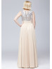 Champagne Chiffon Sliver Sequin V Neck Long Prom Dress 